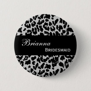 BRIDESMAID Pin Button Grey Leopard V207A6