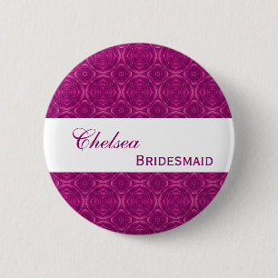 BRIDESMAID Pin Button Magenta Damask S306