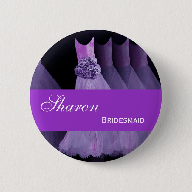 BRIDESMAID Pin Button Purple Gowns M393 (Front)