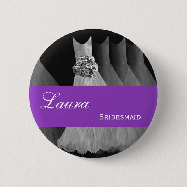 BRIDESMAID Pin Button Silver Purple Gowns M40E (Front)