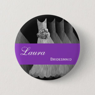 BRIDESMAID Pin Button Silver Purple Gowns M40E