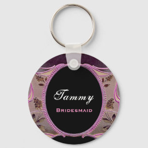 Bridesmaid Pink and Black Vintage Floral E032 Key Ring
