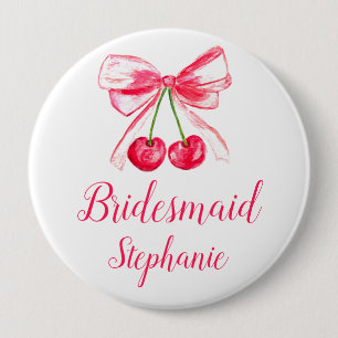 Bridesmaid Pink Bow Coquette Name Wedding Button