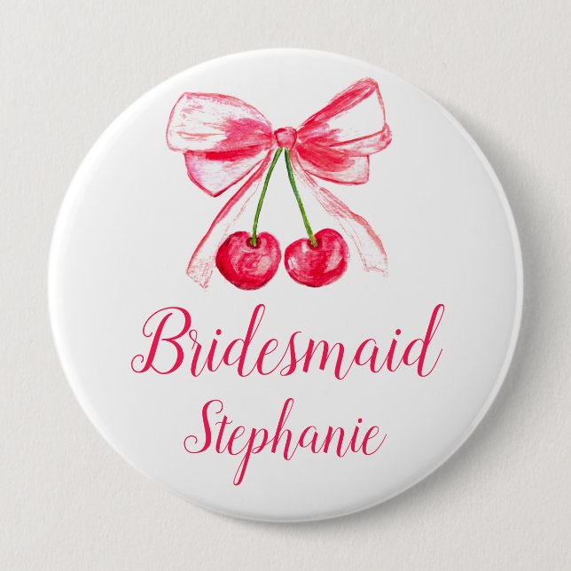 Bridesmaid Pink Bow Coquette Name Wedding Button (Front)