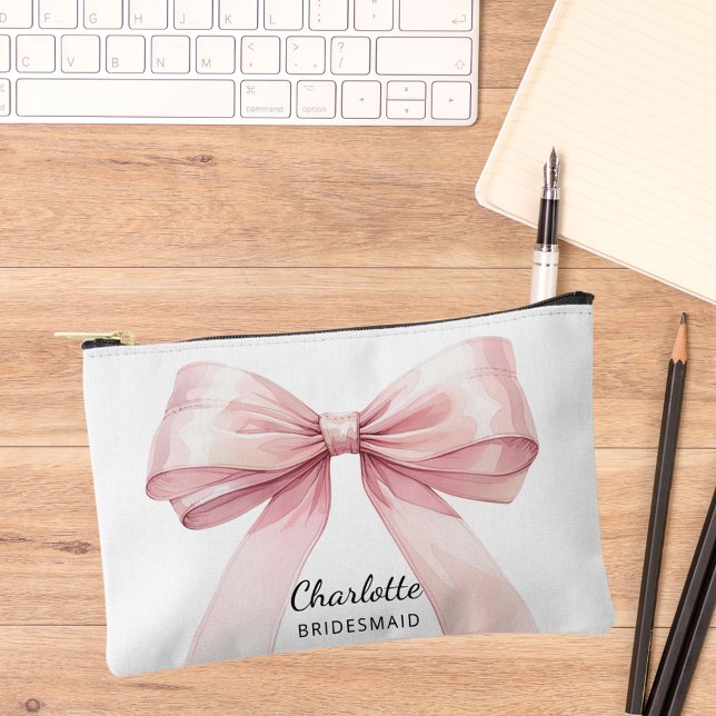 Bridesmaid pink bow elegant name accessory pouch (Creator Uploaded)