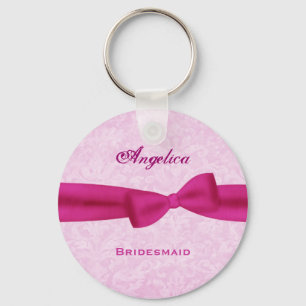 Bridesmaid Pink Bow Pink Damask E016 Key Ring
