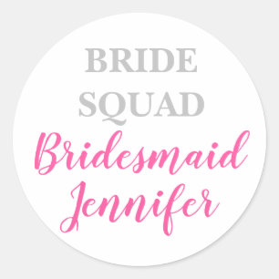 Bridesmaid Pink Custom Name Wedding Bachelorette Classic Round Sticker