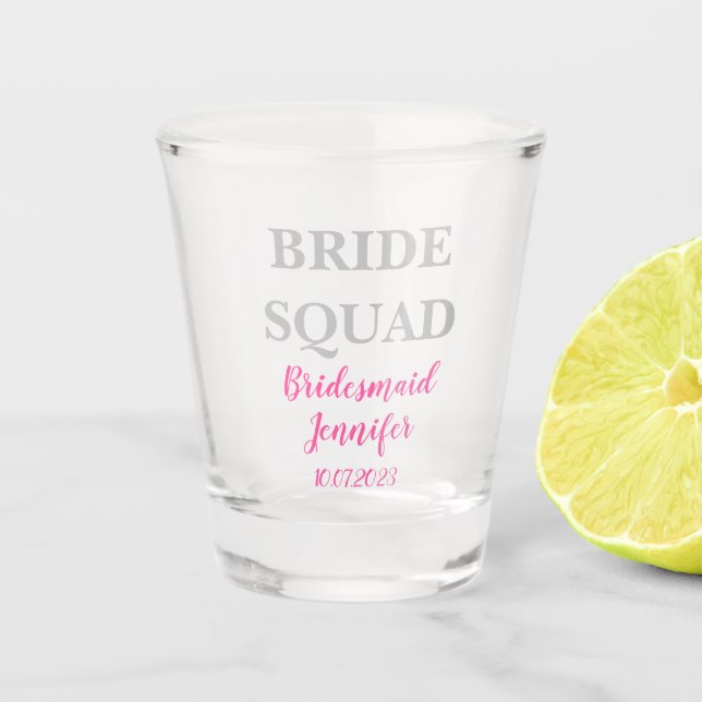 Bridesmaid Pink Custom Name Wedding Bachelorette Shot Glass (Front)