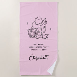 Bridesmaid Pink Disco Cowgirl Bachelorette Party Beach Towel