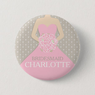 Bridesmaid pink dress named wedding pin button