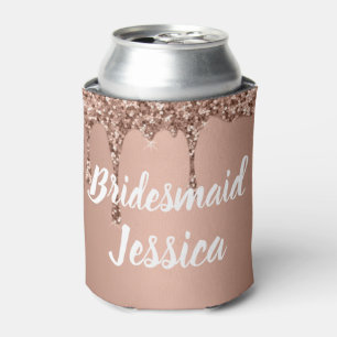 Bridesmaid Pink Drip Glitter Elegant Weddings Can Cooler