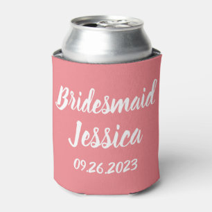 Bridesmaid Pink Elegant Script Gifts Weddings Can  Can Cooler