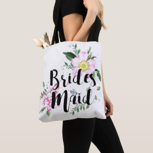 Bridesmaid Pink Floral Watercolor Bridal Shower Tote Bag