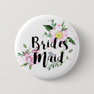 Bridesmaid Pink Floral Watercolor Wedding 6 Cm Round Badge