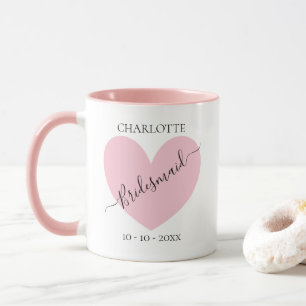 Bridesmaid Pink Heart Bridal Party Personalised Mug