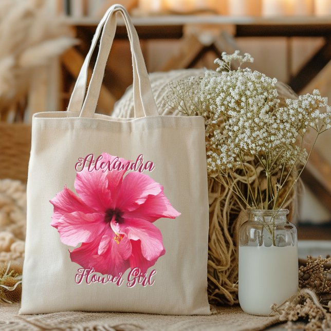 Bridesmaid Pink Hibiscus Personalised Tote Bag (Creator Uploaded)