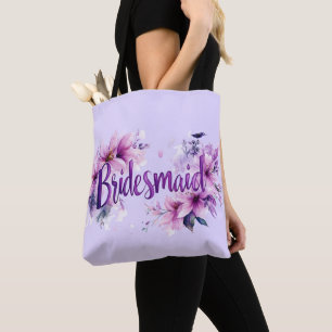 Bridesmaid Pink Lavender Floral  Tote Bag