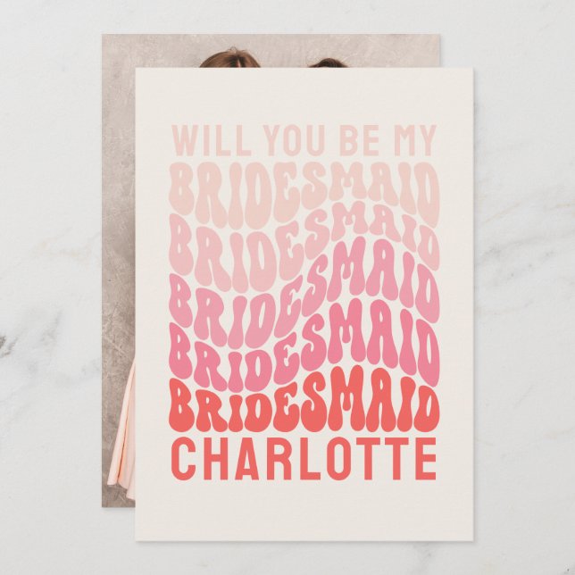 Bridesmaid Pink modern girly retro 60's simple Invitation (Front/Back)