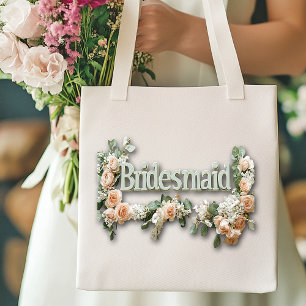 Bridesmaid Pink Roses Light Green Background Tote Bag