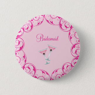 Bridesmaid Pink Swirl Martini Button