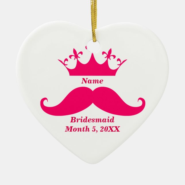 Bridesmaid Pink Tiara and Moustache Heart Ornament (Front)
