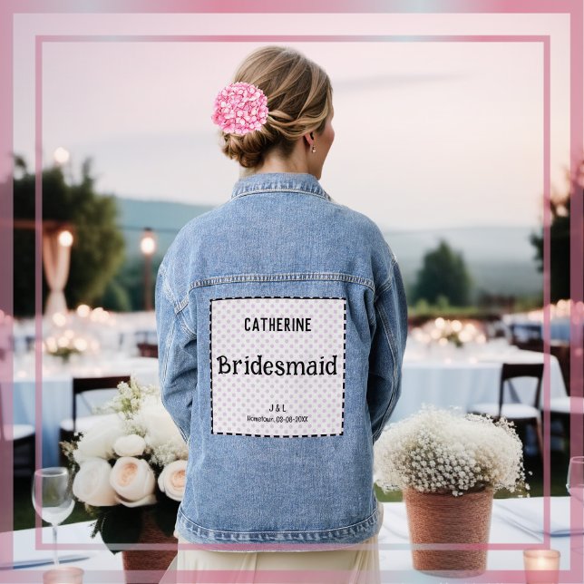 Bridesmaid Polka Dot Custom Bridal Party Wedding Denim Jacket (A blue denim jacket for a bridesmaid, to customize with a name, couple's initials and wedding date)
