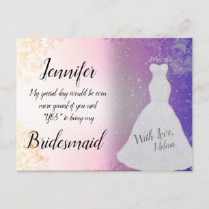 Bridesmaid Pretty Pink with Wedding Dress Postcard