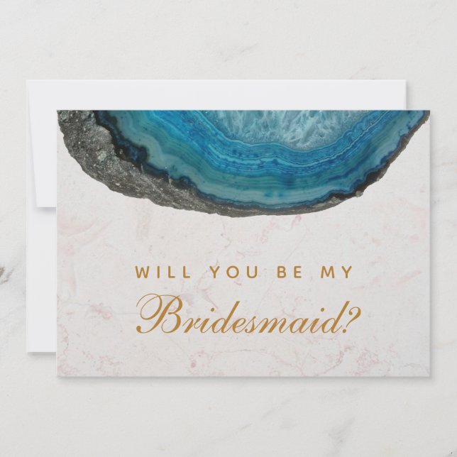 Bridesmaid Proposal Blue Geode Agate Marble Card (Front)