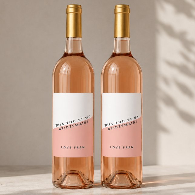 Bridesmaid Proposal Bottle Labels | DIY Wine Gift (Personalized bridesmaid proposal bottle labels for elegant wine gifts and bridal party asks.)