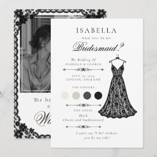 Bridesmaid Proposal Card Black and White Lace