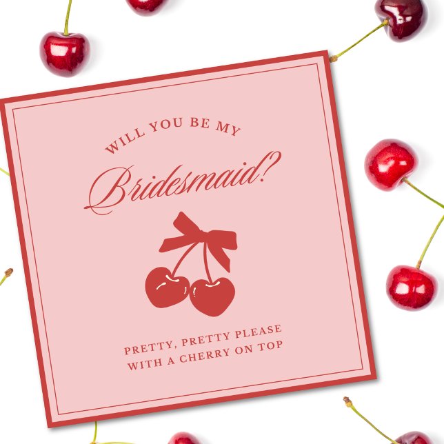Bridesmaid Proposal Coquette Cherry & Bow Pink Invitation (Creator Uploaded)