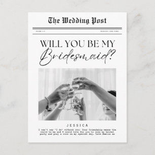 Bridesmaid Proposal, Customisable Newspaper  Postcard