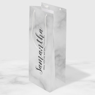 Bridesmaid Proposal   Elegant Marble Script Wine Gift Bag