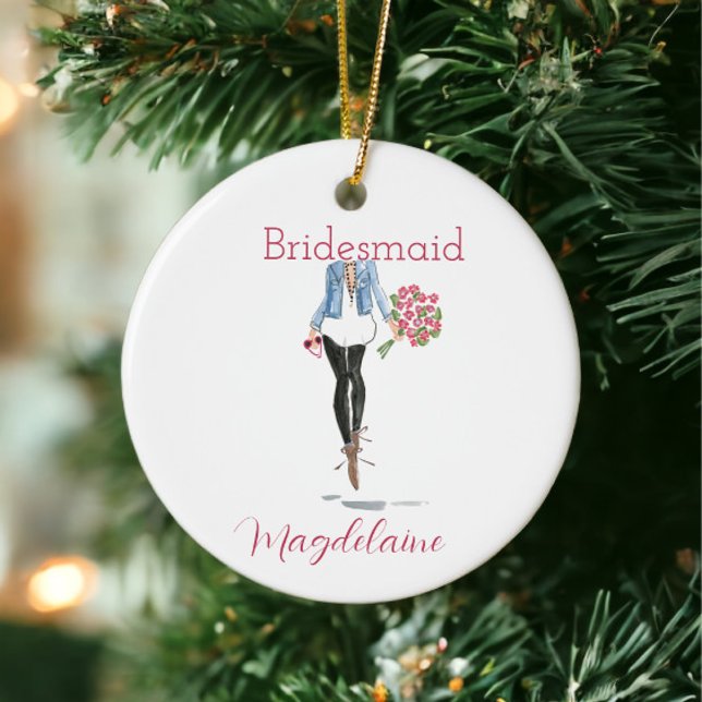 Bridesmaid Proposal Fashion Floral Cross Custom Ceramic Ornament (Creator Uploaded)