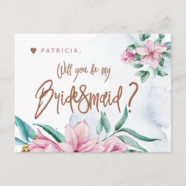 Bridesmaid proposal glam will you be my bridesmaid postcard (Front)