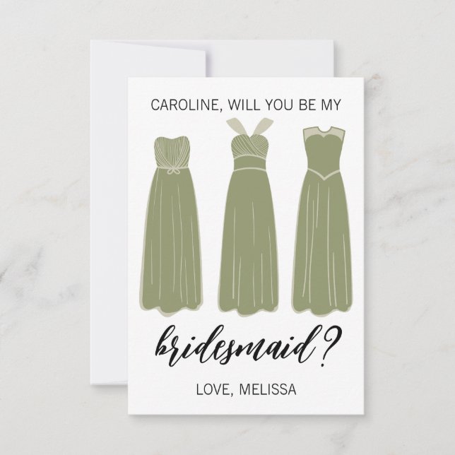 Bridesmaid Proposal Greeting Card, Green Dresses Invitation (Front)