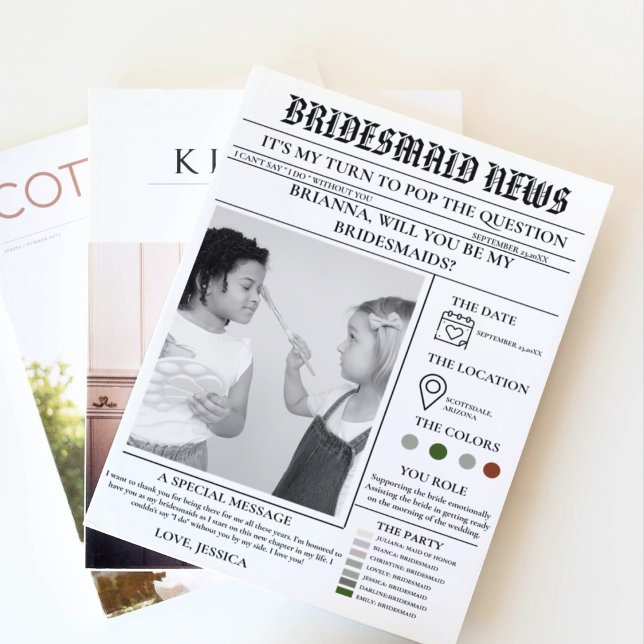 Bridesmaid proposal newspaper+Bridesmaid info card (Creator Uploaded)