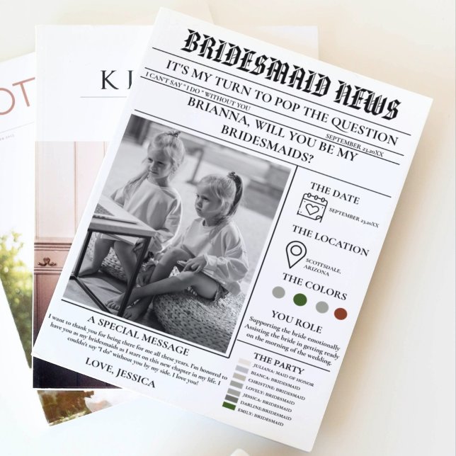 Bridesmaid proposal newspaper+Bridesmaid info card (Creator Uploaded)
