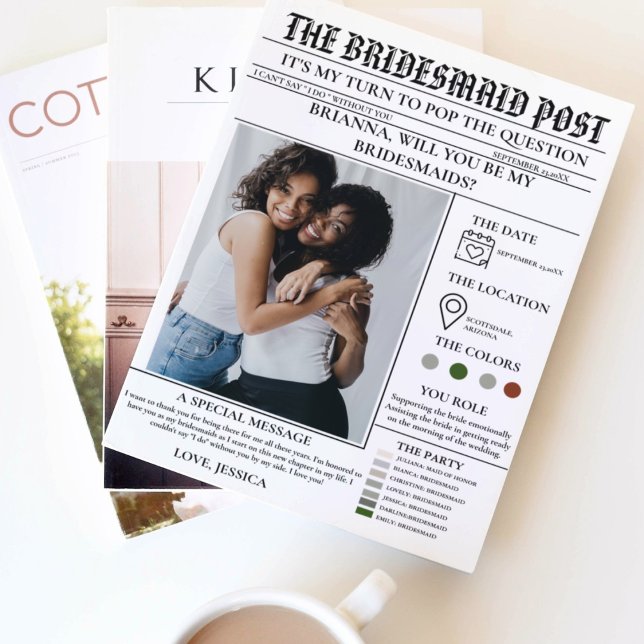 Bridesmaid proposal newspaper+Bridesmaid info card (Creator Uploaded)