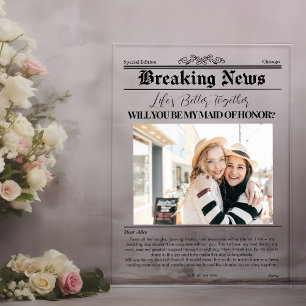 Bridesmaid Proposal Newspaper Cover 1 Photo Acrylic Invitations