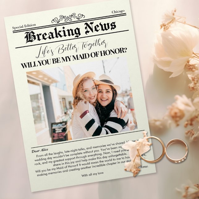 Bridesmaid Proposal Newspaper Cover 1 Photo Invitation (Bridesmaid Proposal Newspaper Cover 1 Photo Invitation)