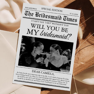 Bridesmaid Proposal Newspaper Photo Invitation