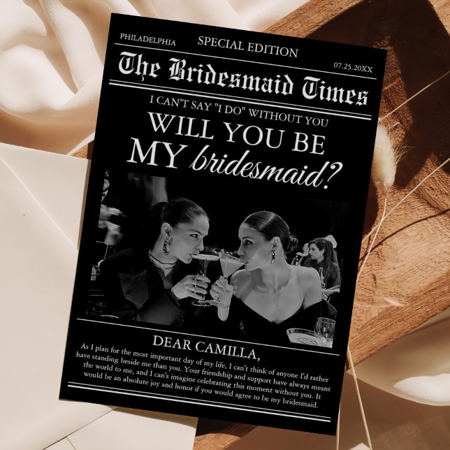 Bridesmaid Proposal Newspaper Photo Invitation (Creator Uploaded)