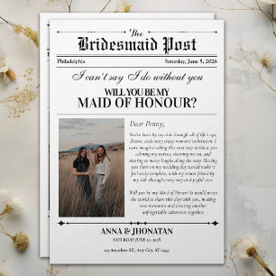 Bridesmaid Proposal Newspaper Photo Retro Invitation