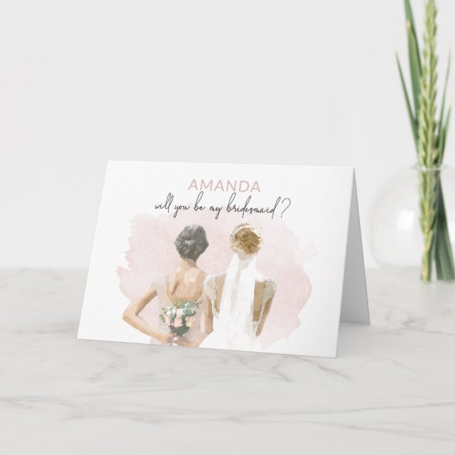 Bridesmaid Proposal Pink Watercolor Custom Name Card (Front)