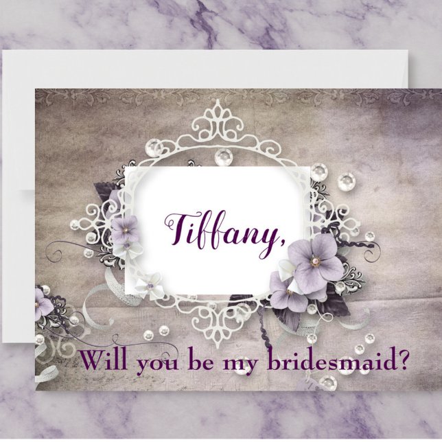 Bridesmaid Proposal Purple Floral Elegant Theme Invitation Postcard (Creator Uploaded)
