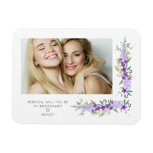 Bridesmaid Proposal Purple Shades Flowers Photo Magnet
