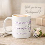 Bridesmaid Proposal Purple Wisteria Floral  Coffee Mug<br><div class="desc">Ask your closest friends to stand beside you on your special day with a beautiful personalized bridesmaid mug featuring a delicate purple wisteria floral bouquet accent. This elegant mug can be customized with your bridesmaid’s name and the proposal date, creating a meaningful keepsake she will treasure long after the wedding...</div>