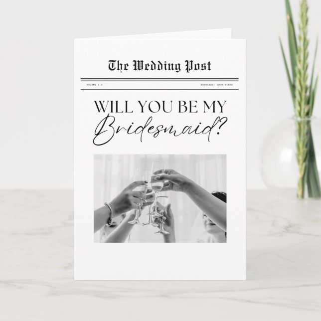 Bridesmaid Proposal, simple Newspaper  Card (Front)