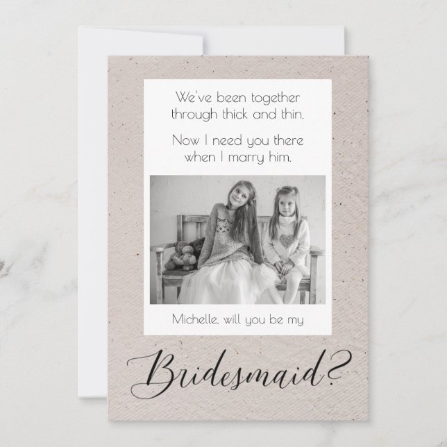 Bridesmaid Proposal with Photo on Rustic Back Invitation (Front)